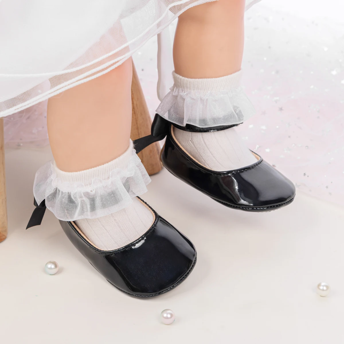 Baby Girls Mary Jane Flats Patent Leather Bow Princess Dress Shoes Non-Slip Soft Sole Infant Toddler Prewalker Party