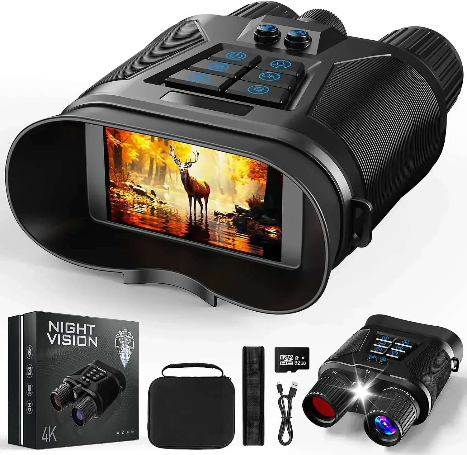 seanme Night Vision Goggles with Camera, 4K Night Vision Binoculars for Adults, 3280FT Infrared, 3