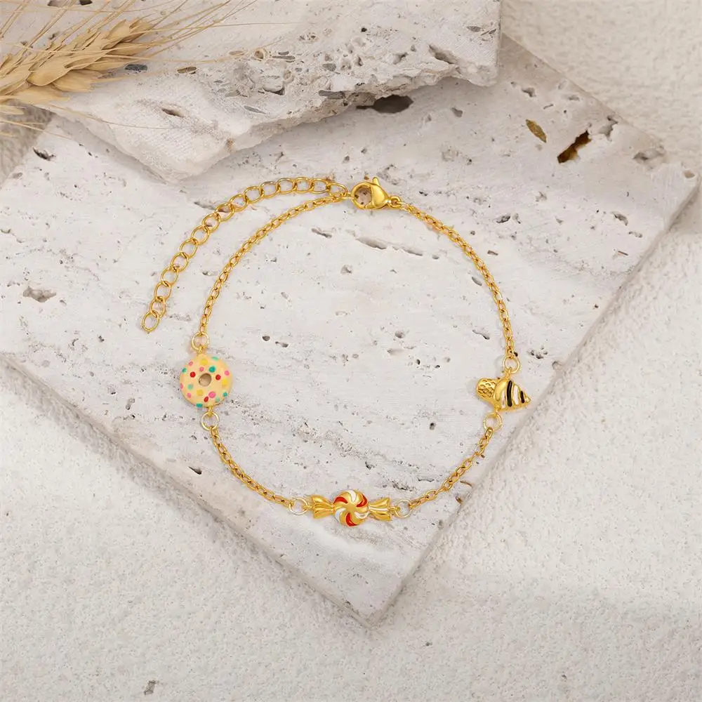 Cute Donuts Ice Cream Candies Bracelets 18K Gold Plated Hypoallergenic Chain Bracelet Hand Strings Gift Fashion Jewelry 2025 New