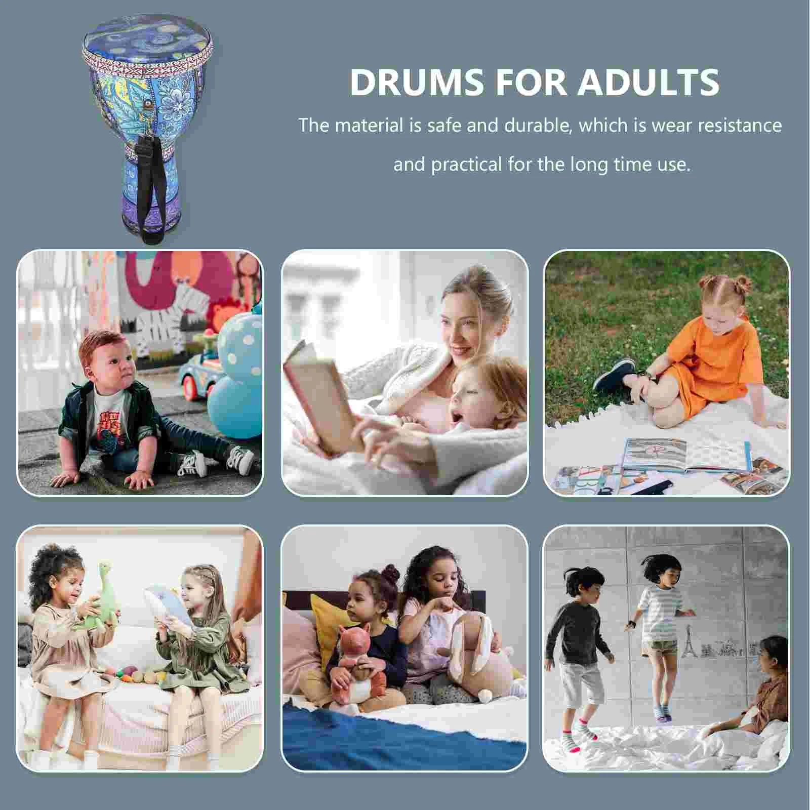 African Djembe Portable Percussion Drum Children's Hand Drums for Adults Kids Early Musical Toy