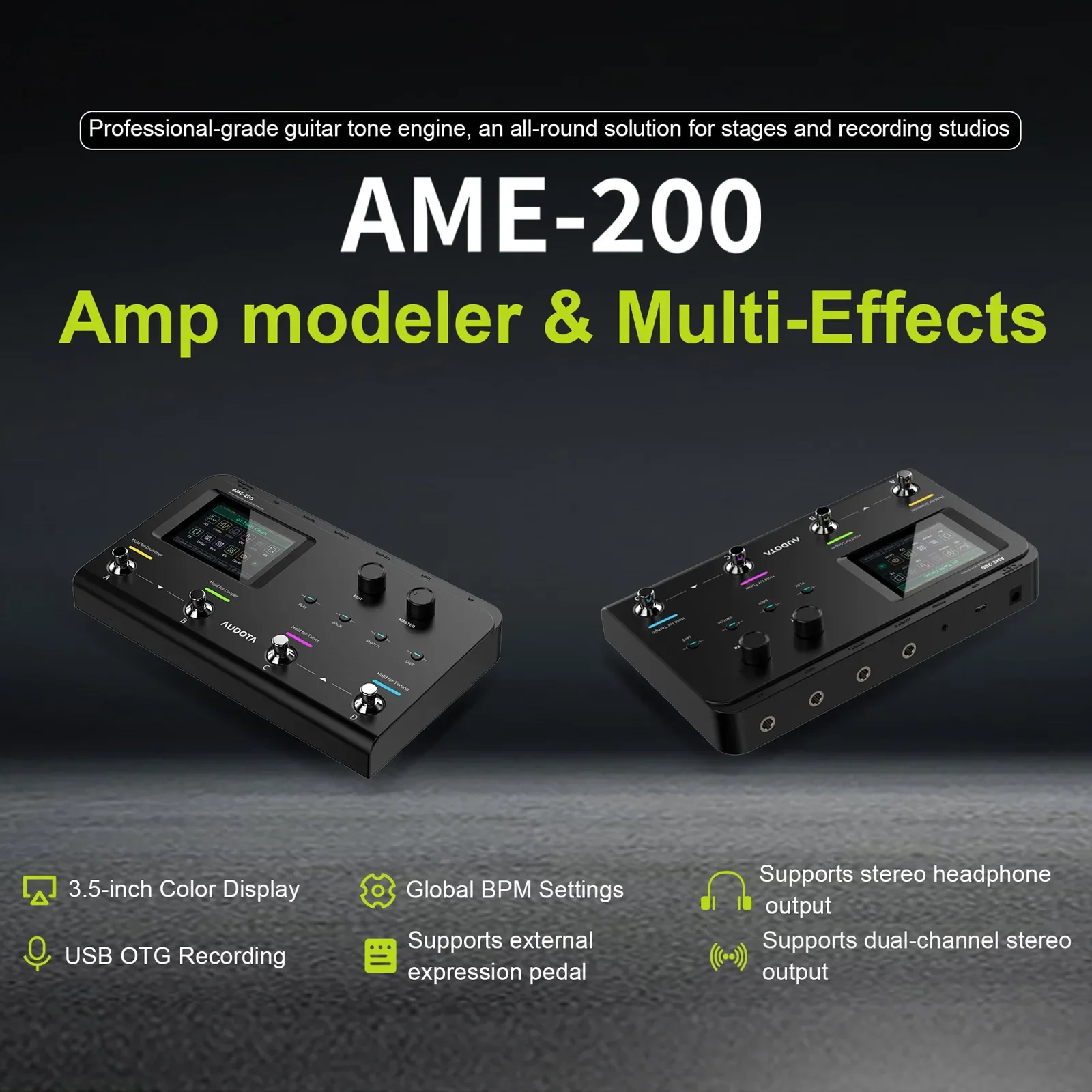 New Audota Amp Modeler & Multi-Effects Pedal Ame-200 Built-In Tuner 50 Drum Machines 10 Effect Modules 200 Presets Four Switches