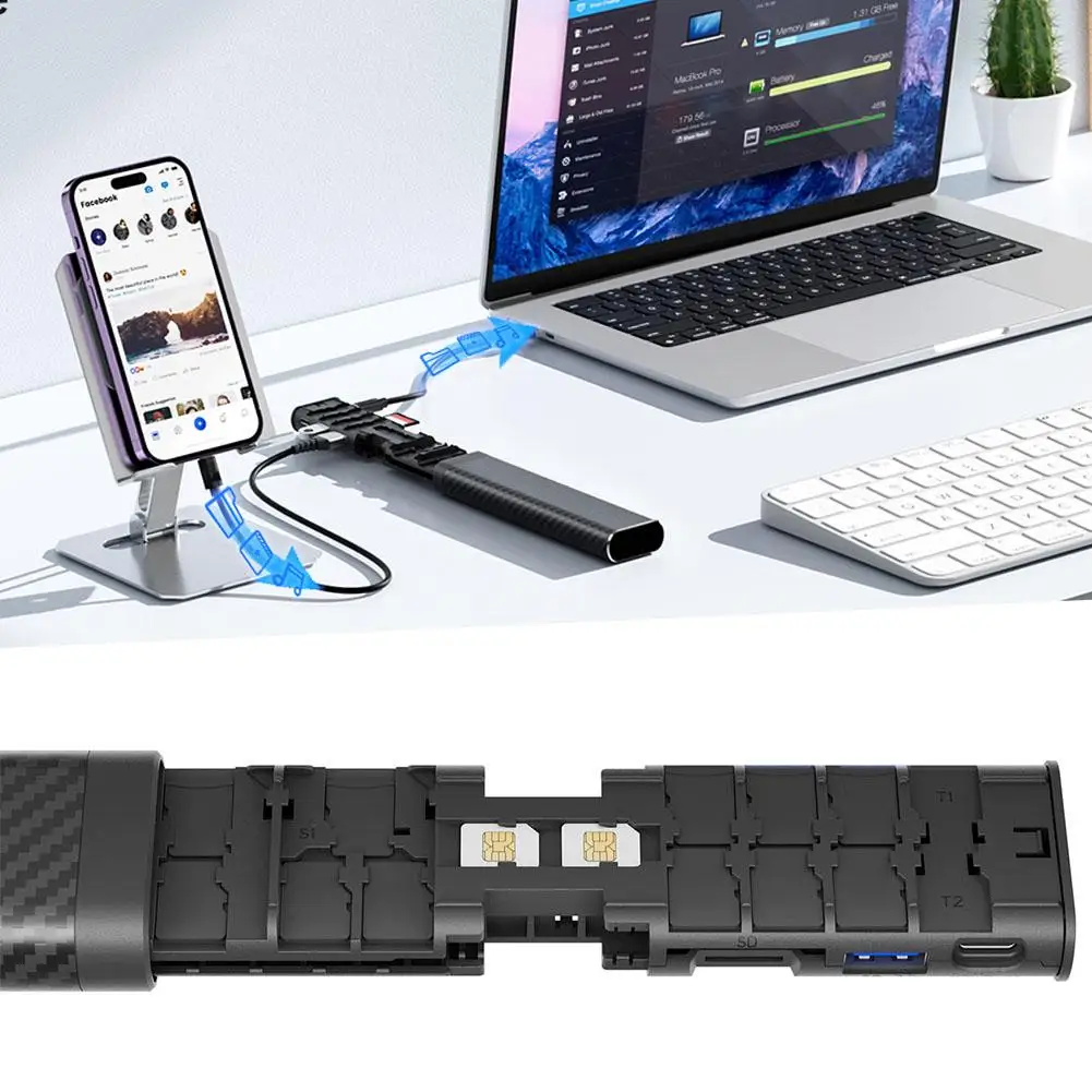 Imagem -03 - Budi Carregamento Rápido Usb c Hub Caixa de Armazenamento do Cartão sd tf Usb Port Extender Splitter para Laptop Phone 100w pd 10 em 2024