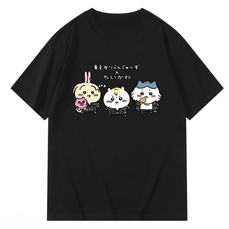 Chiikawa Usagi Hachiware × Tokyo Revengers Anime Grafik T-Shirt, Sommer Unisex Locker Lässig Kurzarm Streetwear Alltags-Oberteil – Detail 14