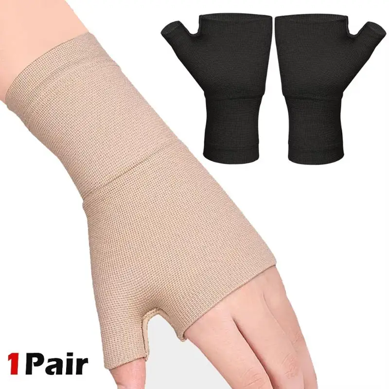 1 Paar Kompressions-Handgelenkstützhandschuhe, halb fingerlos, mit Gelenkschutz, atmungsaktiv, elastische Manschette für Outdoor-Sport, Fitness, Radfahren – Detail 1
