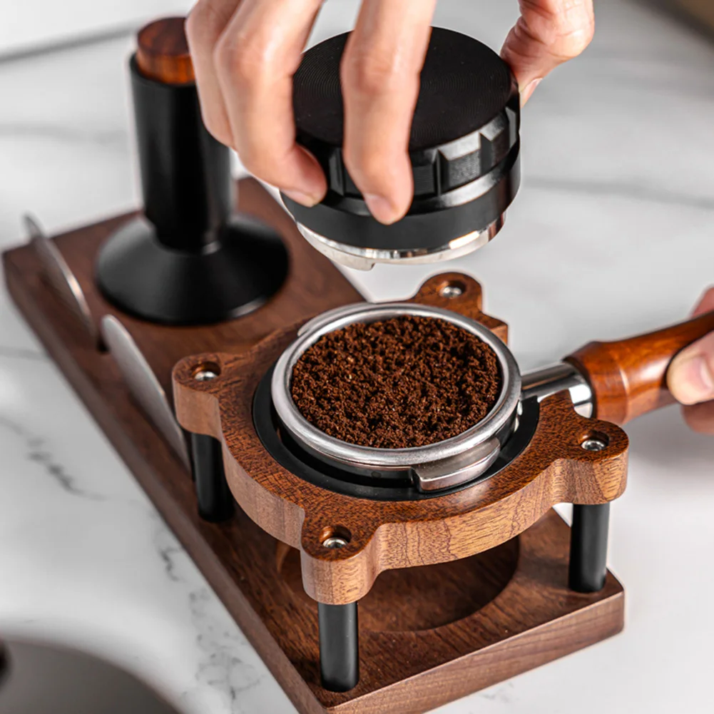 1PCS Coffee Tamper Mat Station Stand Portafilter Holder Wood Base Rack For 51MM 54MM 58MM Coffee Accessories For Home Office