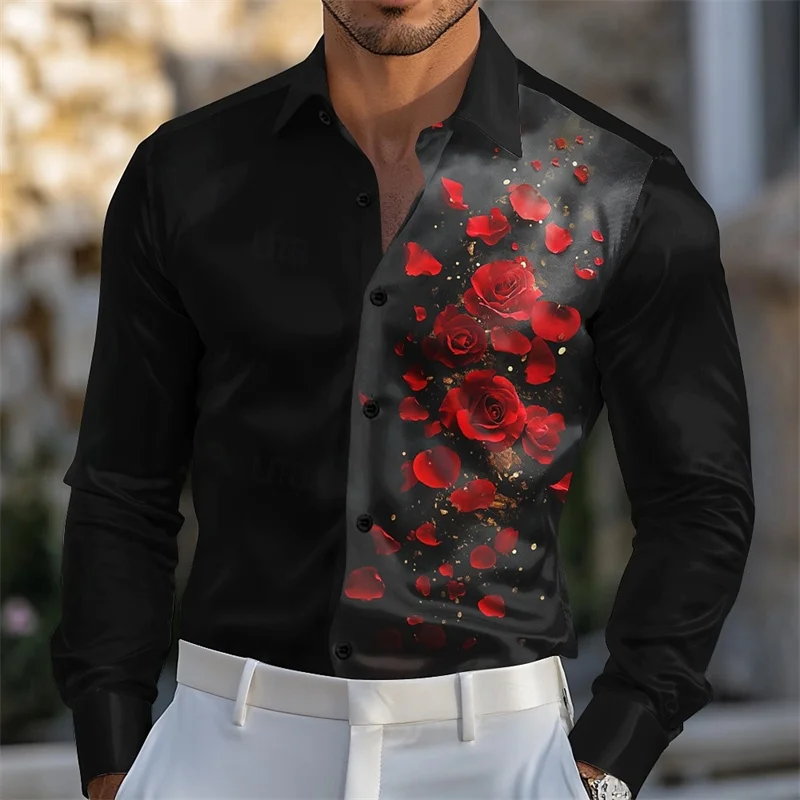

Men's Rose Flower Shirt Formal Shirt Long Sleeve Fashion Casual Wedding Spring Shirt 3D Printing Yellow Red Blue Purple Shirt ﻿