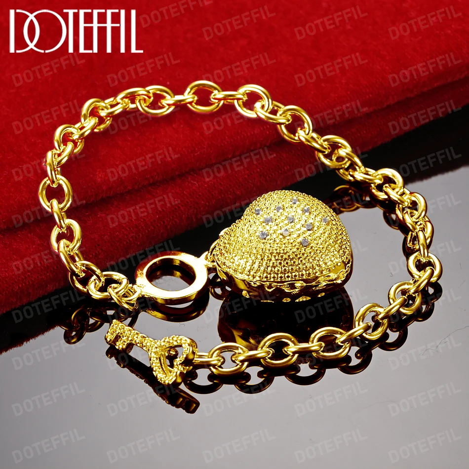 

DOTEFFIL 18K Gold AAA Zircon Heart Bracelet For Woman Wedding Engagement Party Charm Jewelry