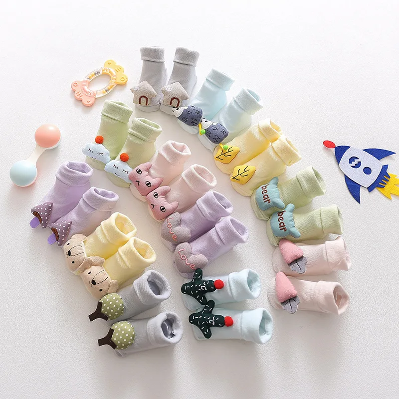 

New Spring Summer Cartoon 3D Doll Socks Newborn Rubber Anti-slip Floor Socks Cotton Infant Toddler Baby Boys Girls Socks