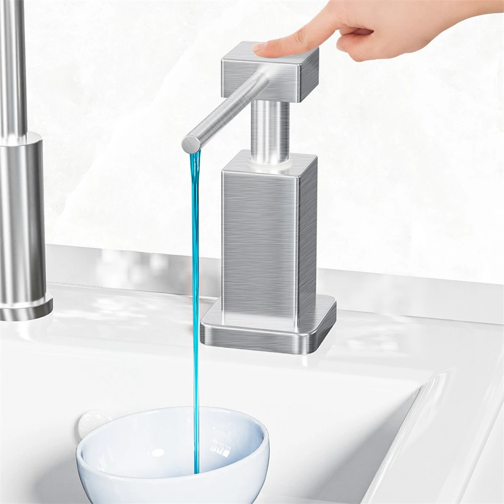 Built-in Kitchen Sink Degergent Dispenser Stainless Steel Liquid Soap Dispenser Desktop Square Hand Press Pump for Dish Washing