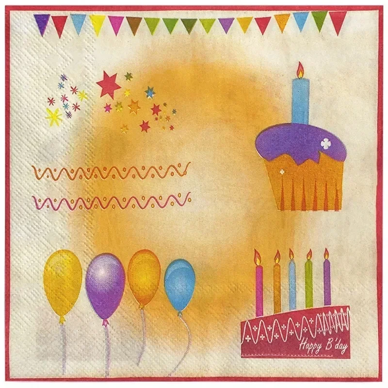 

20pcs 33cm 2-Ply Hot Selling Model Colourful Printed Paper Napkin Birthday Party Disposable Paper Placemat with Cake Pattern