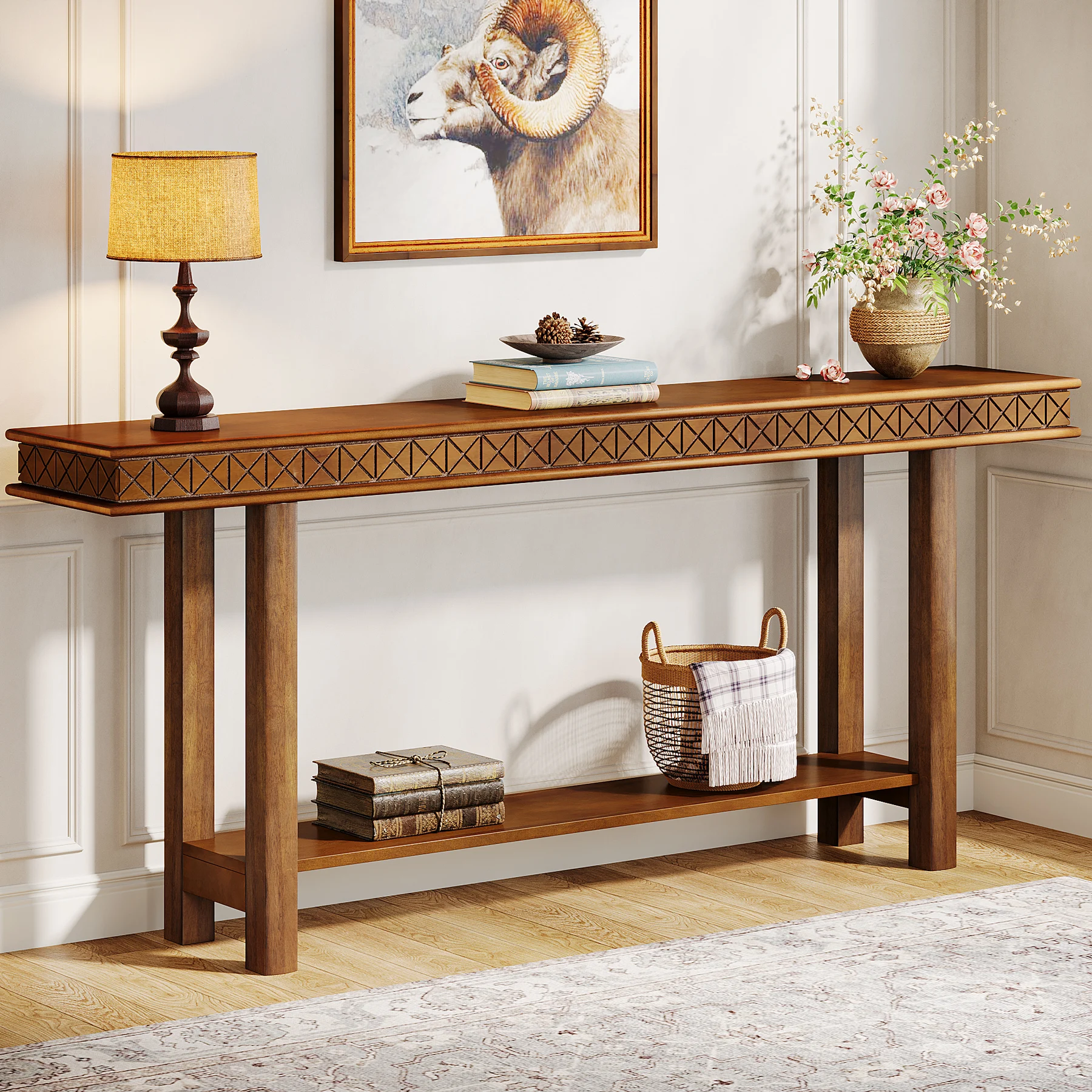 

Tribesigns 70.9-Inch Extra Long Console Table, Wood Sofa Table Behind Couch Narrow Long, 2-Tier Entryway Table with Storage