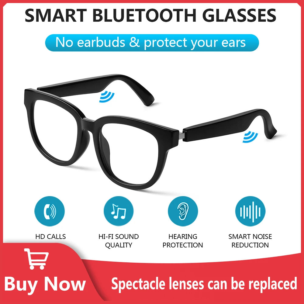 Smart Bluetooth Glasses Music Glasses Smart Audio Glasses Waterproof and Dustproof Voice Control Bluetooth 5.0 Blue Light Proof