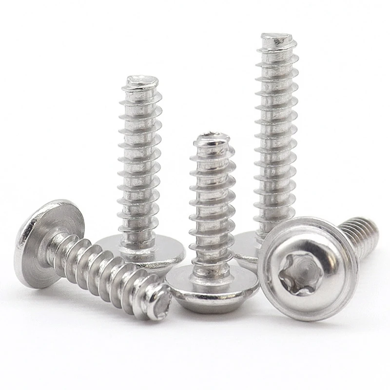 10~100pcs 304 Stainless Steel Round Torx Flat Tail Self-tapping M2 M2.6 M3 M4 M5 With Washer Anti-theft Tail Self-tapping