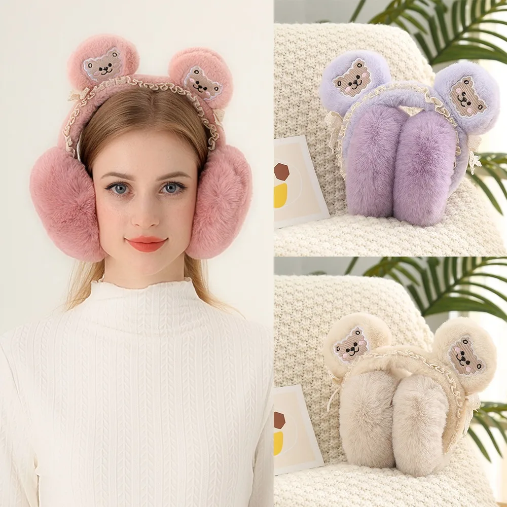 Creative Rabbit Ear Cute Bear Ears Earmuffs Soft Plush Folding Earflap Keep Warm Cold Protection Windproof Ear Cap Women