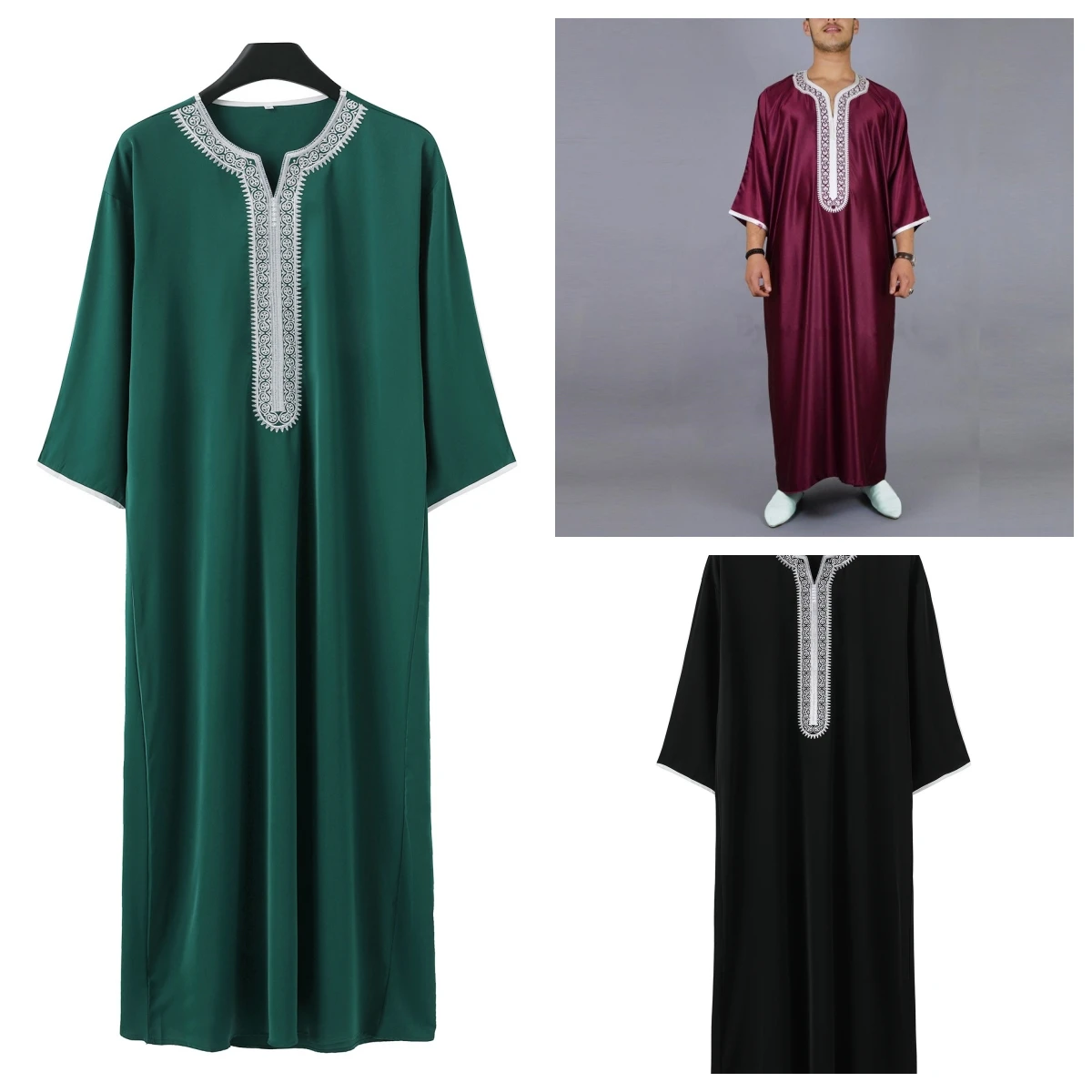 Kaftan árabe de manga curta masculino, vestido muçulmano, Roupa de homem, Túnica islâmica, Vintage, Sólido, Solto, Retro, Dubai, Oriente Médio