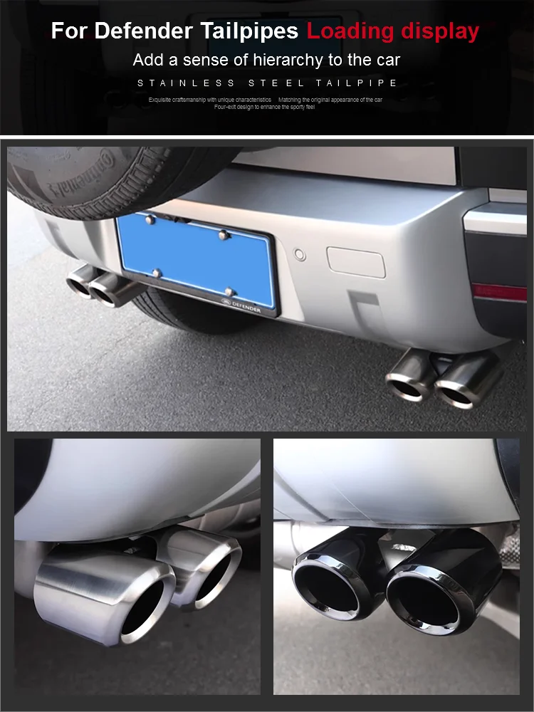 For 2020+ Land Rover Defender L663 P400 90 2.0T 110 3.0T Muffler Tip Chrome Silver Round Nozzle Four-outlet Tail Pipe OEM