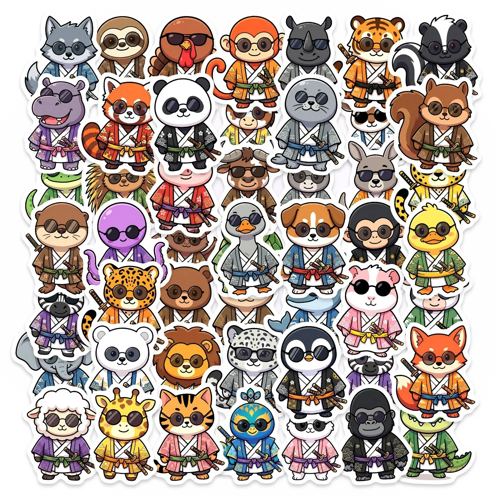 50/100 Stück Cartoon Japanische Ninja Samurai Tier-Aufkleber DIY für Handy Schreibwarenbox Skatehelm Auto Fahrrad Langlebige Aufkleber