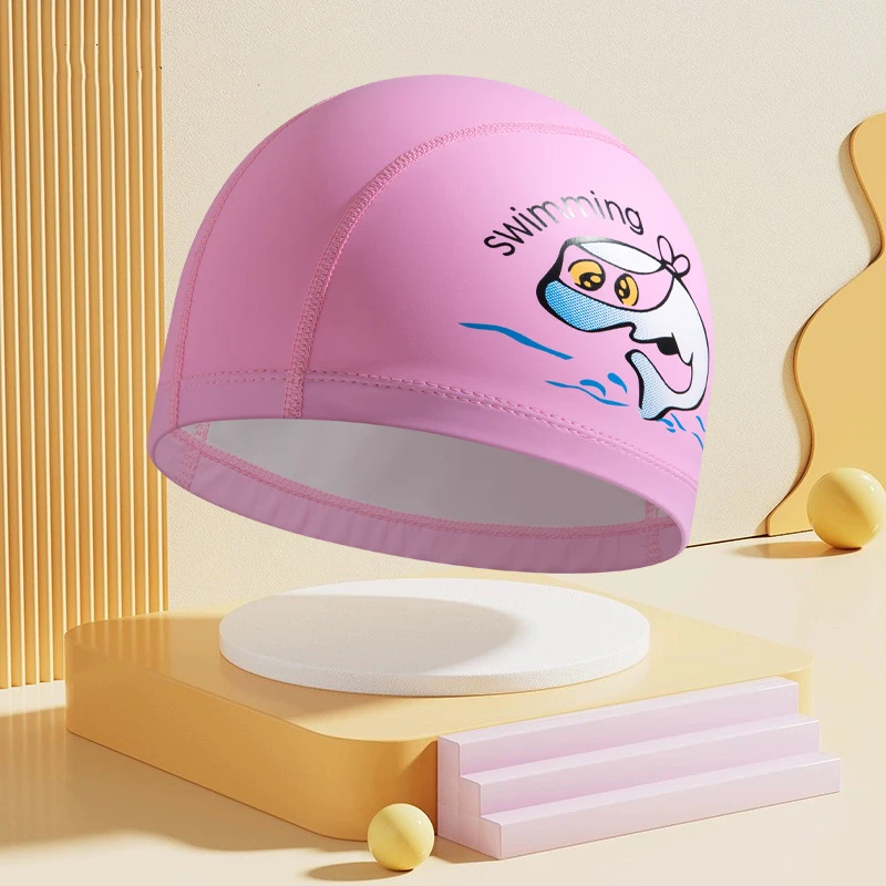 Bonnet de bain imperméable à revêtement PU pour enfants, bonnet de bain de dessin animé, confortable, ne étrangle pas la tête