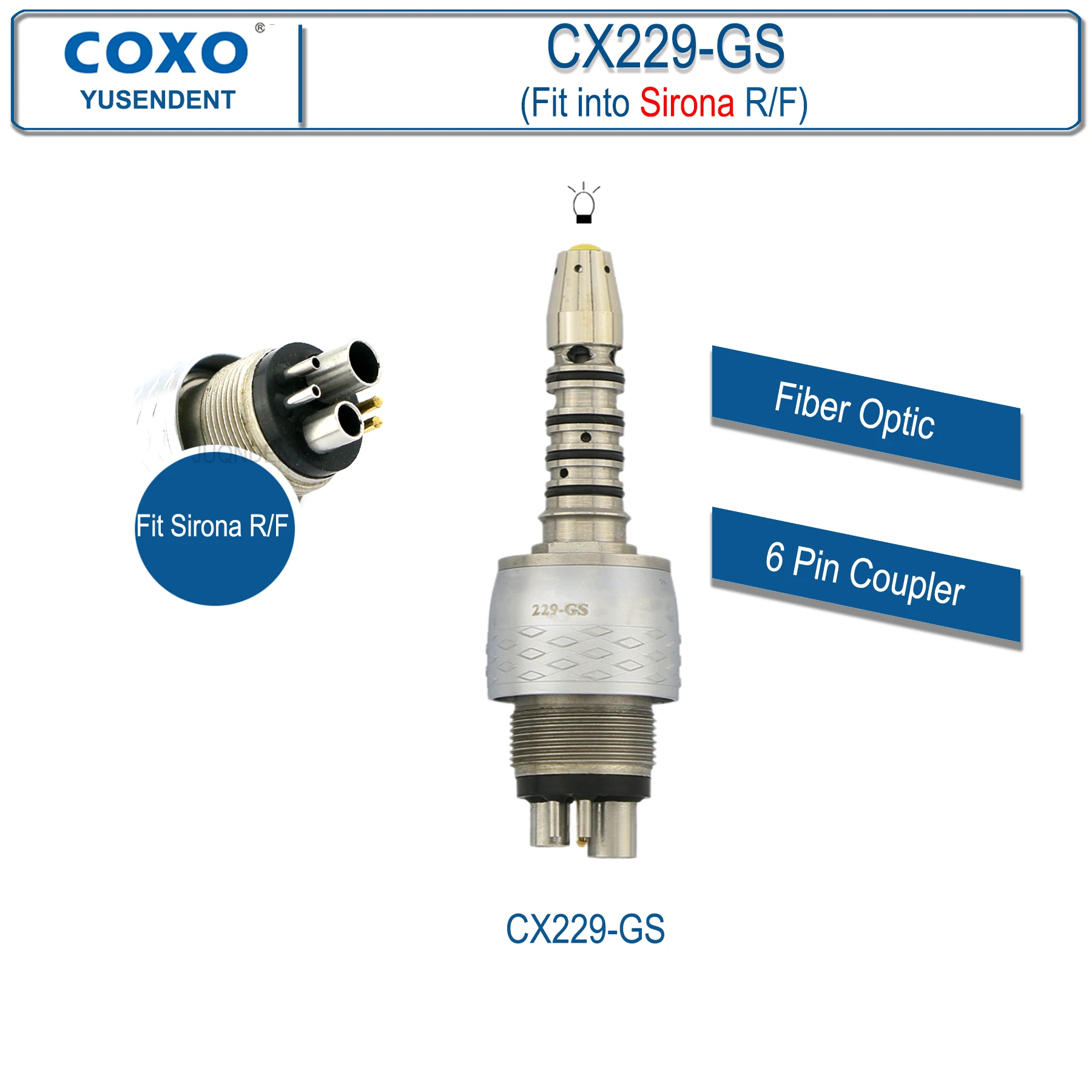 COXO YUSENDENT High Speed Dental Handpiece With LED Light Fiber Optic Dental Turbine 6 holes fit KAVO NSK Sirona WH CX207-G image 3