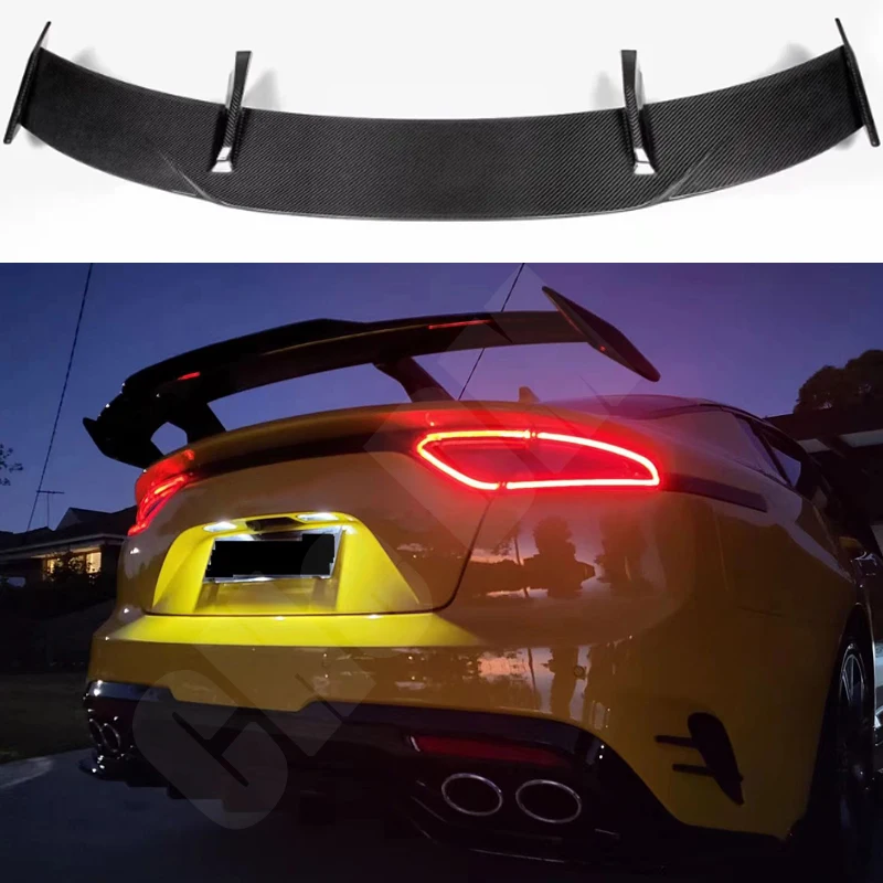 Use For KIA K8 Stinger Spoiler Real Glossy Carbon Fiber Rear Wing GT Style Sport Accessories Body Kit Stinger Rear Spoiler 14-24