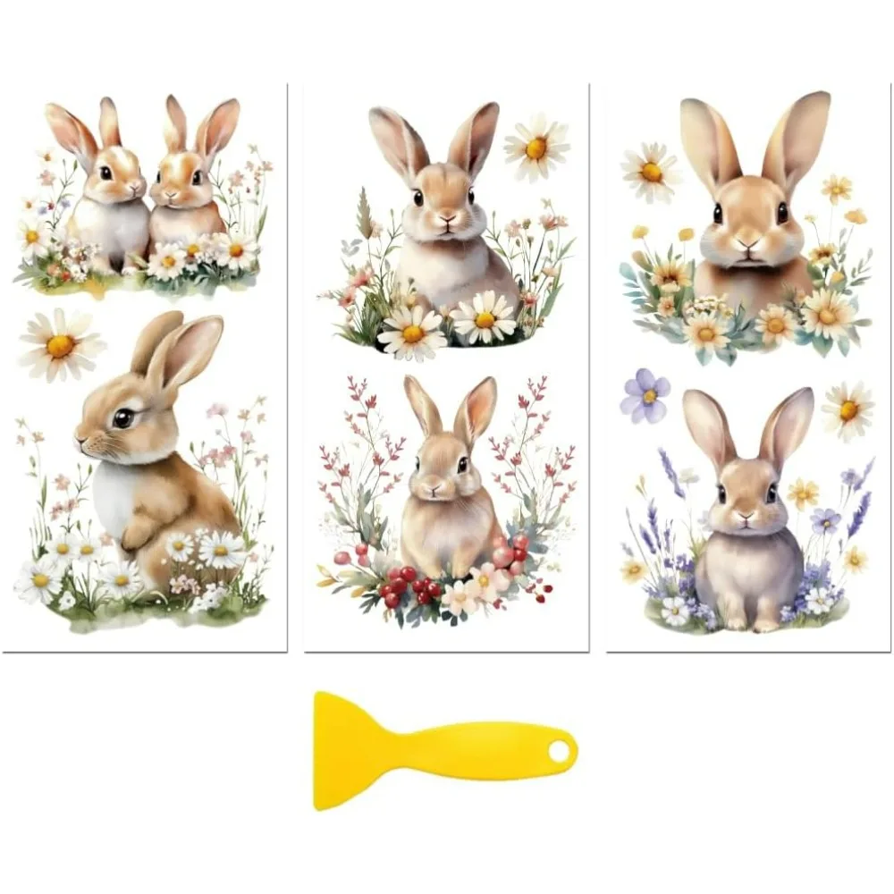 Rub on Transfer-Aufkleber für Möbel, Basteldekoration, 15,2 x 30,5 cm, Osterblumen und Kaninchen, 3 Stück, wasserfest, UV-DTF