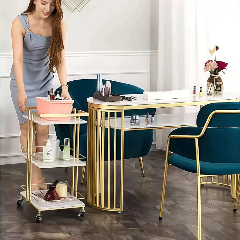 

Scandinavian Marble Removable Storage Cart Trolley Fashionable and Beautiful Salon Nail Salon Hair Chariot Commercial Furniture