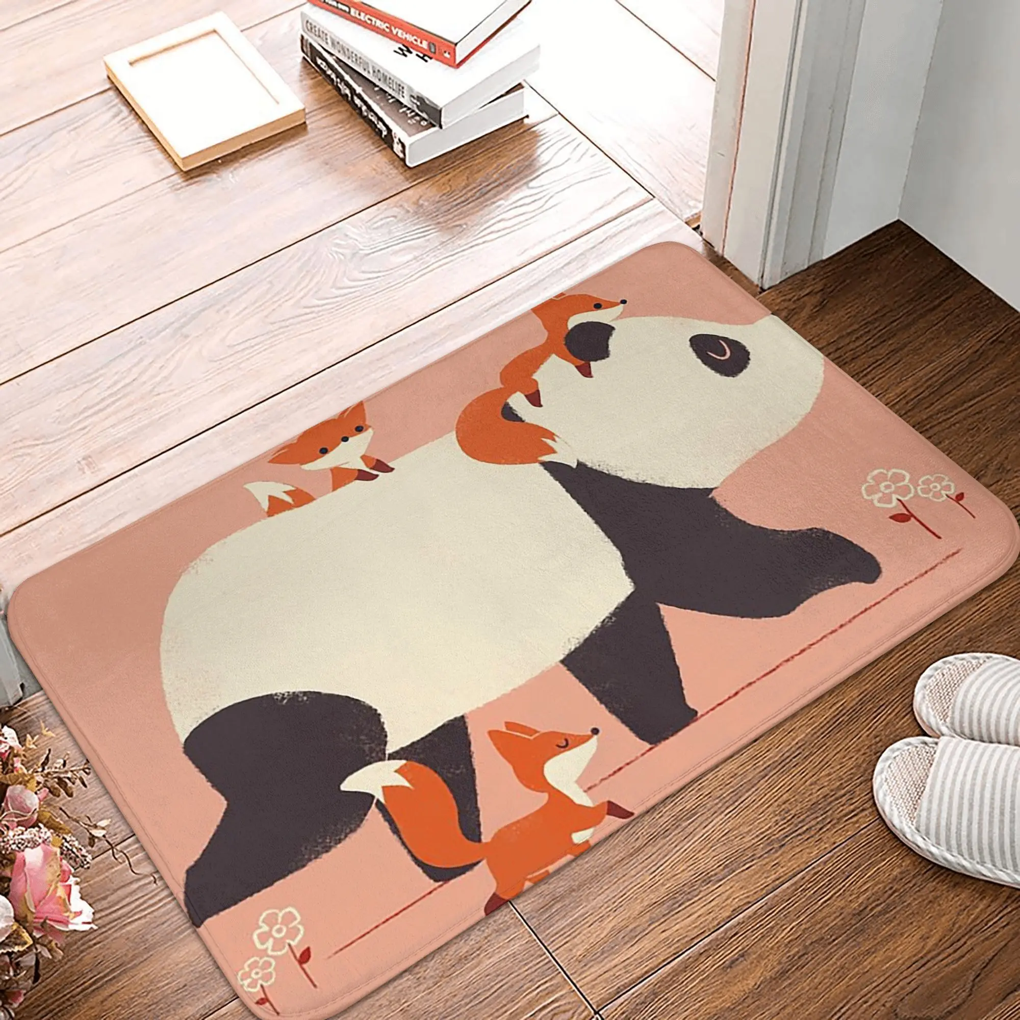 Panda and Foxes Non-slip Doormat Floor Mat Cushion Carpet Rug for Kitchen Entrance Home Bedroom Footpad Mats