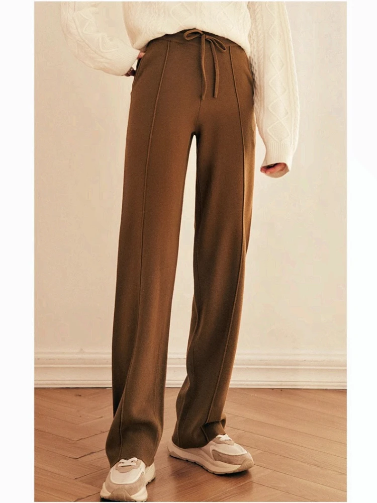 OLrain Casual Long Pants Women's Autumn 2025 New Loose Wide-leg Trousers Pockets High-waisted Drawstring Warm Pants O22QK00321