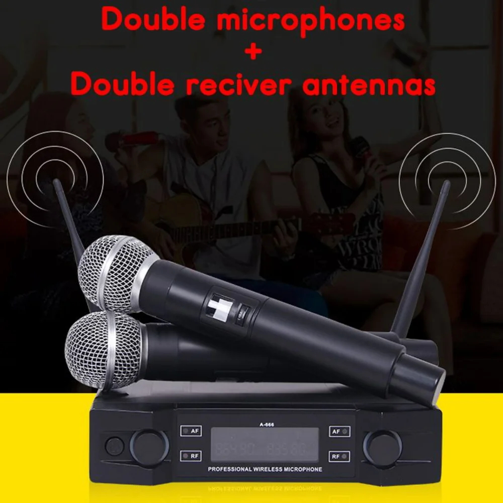 AOSHEN RU-202 Dual Wireless Handheld Microphone System UHF 2 Channels For Home Karaoke PA Speaker Singing Party