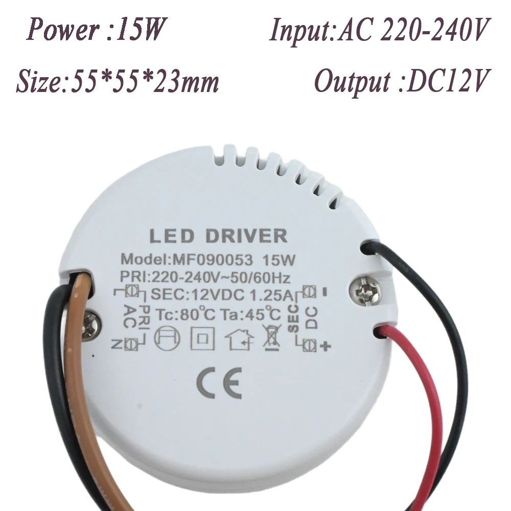 12W 15W Runder LED-Treiber AC 220-240V zu DC 12V 24V Netzteil Adapter Externer Transformator für LED-Streifenlampe Innenbeleuchtung