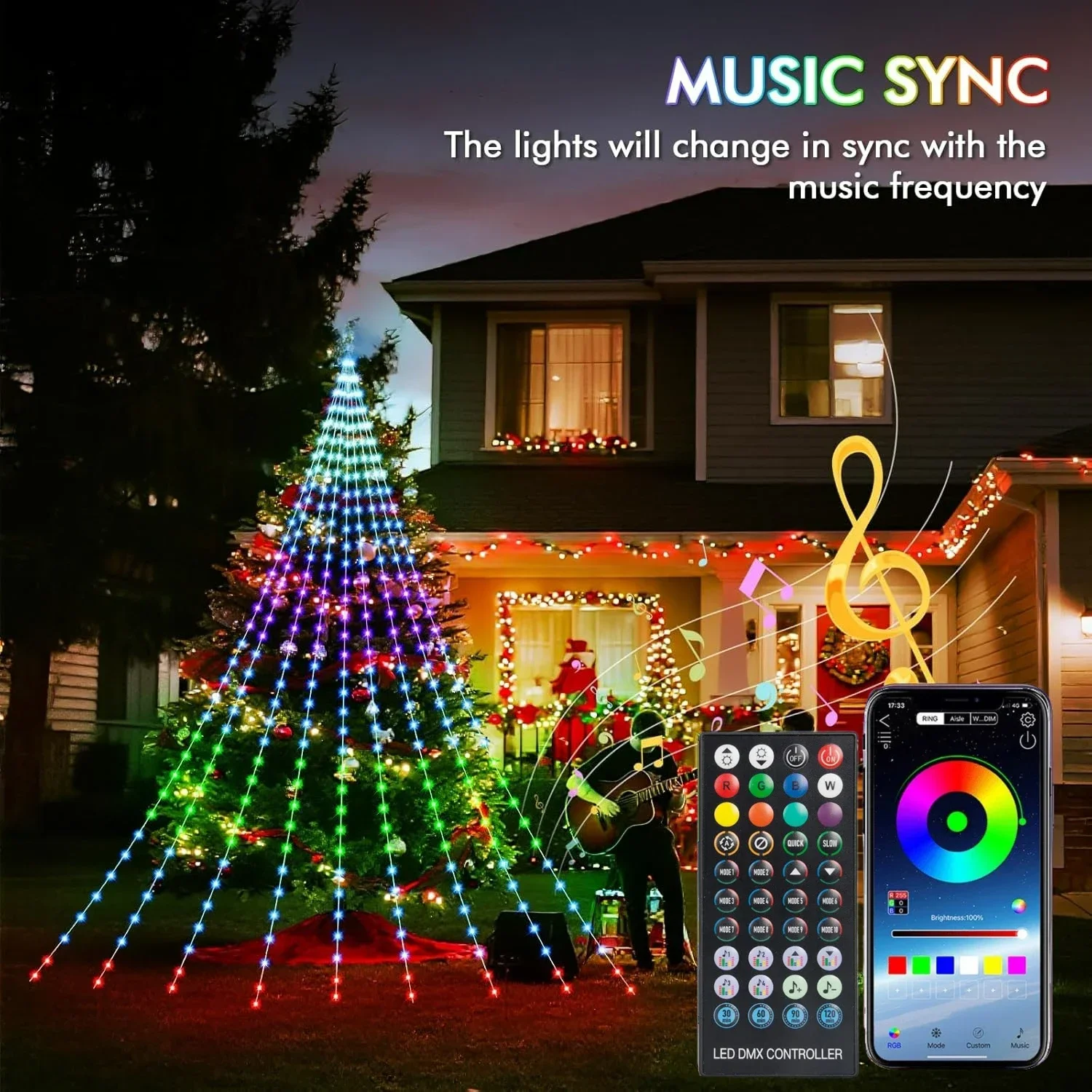 2M/3M LED Christmas Tree Lights App Control RGBIC Color Changing String Lights Waterproof Decor for Christmas Holiday Yard