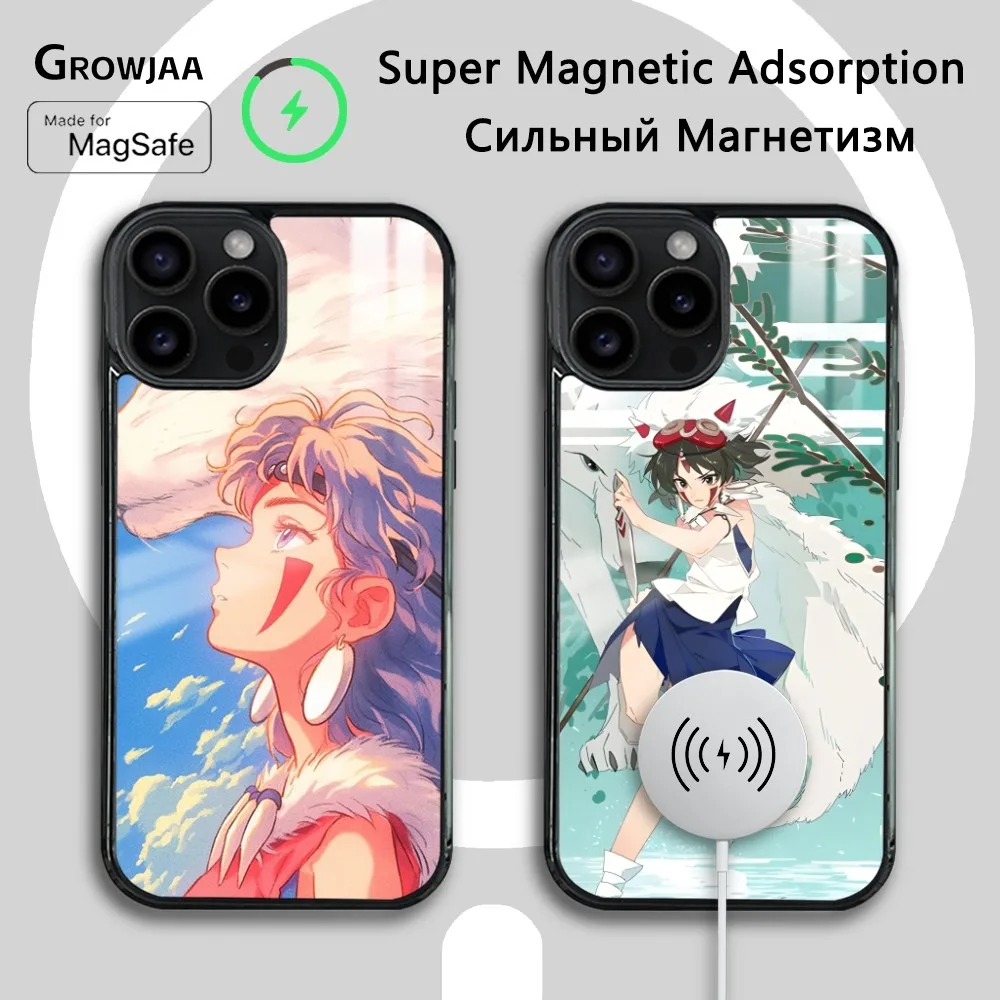 Anime P-Princess M-Mononoke Phone Case For iPhone 16 15 14 13 12 11 Pro Max Plus Mini Magsafe Mirror Wireless Magnetic Cover