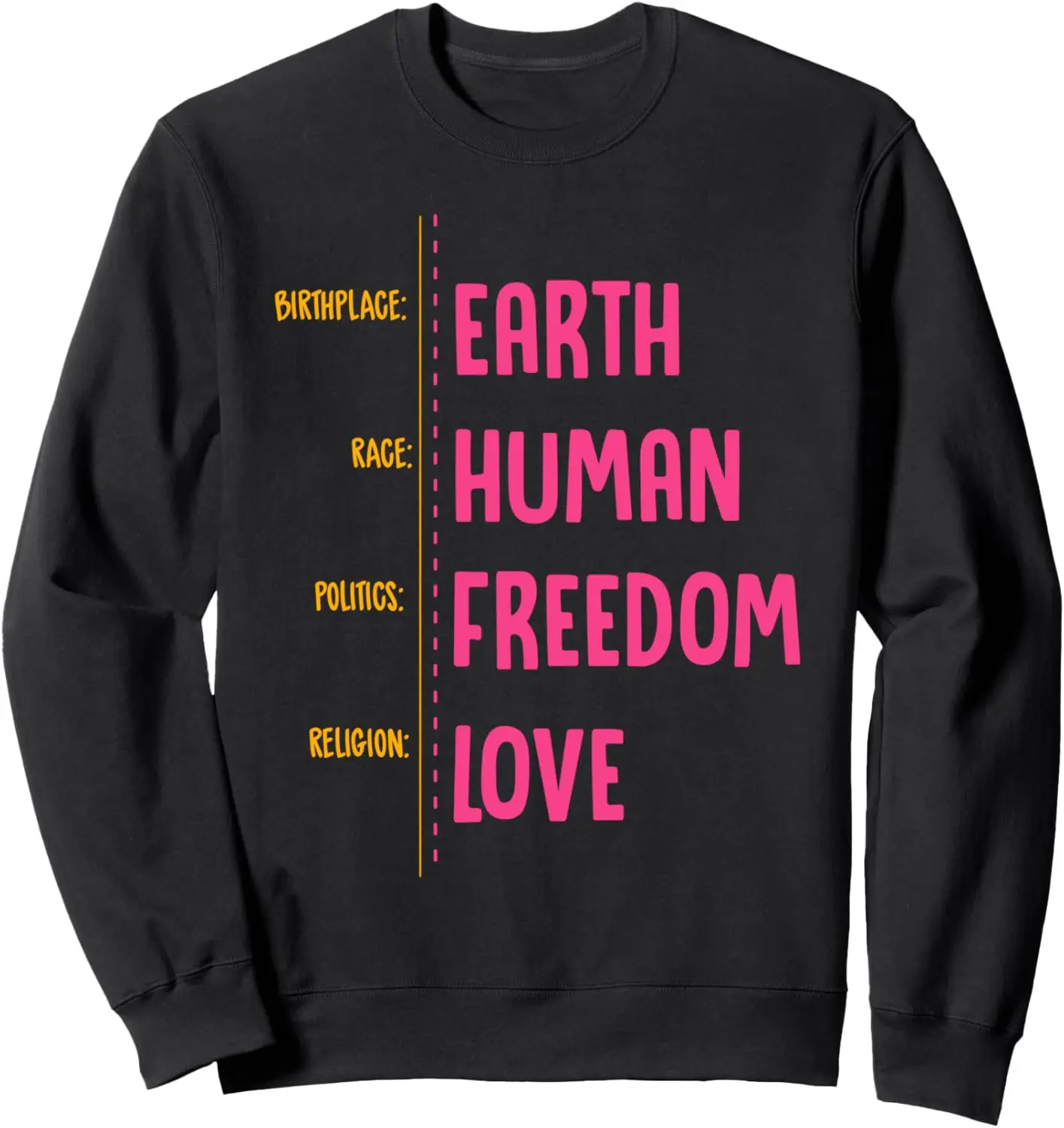 

Birthplace Earth Race Human Politics Freedom Religion Love Sweatshirt