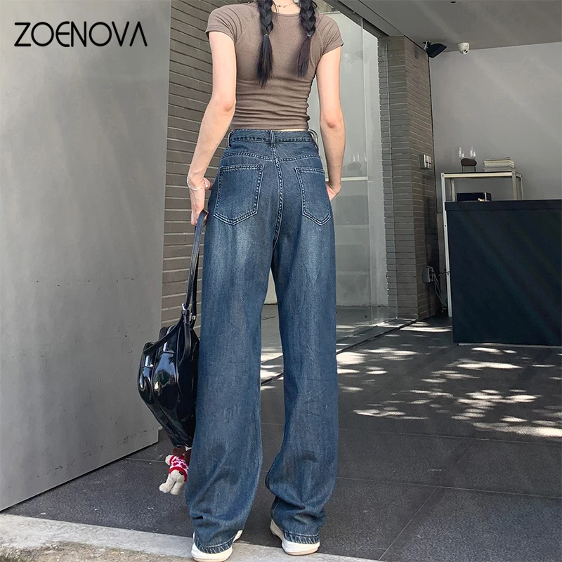 ZOENOVA Maillard 2024 Spring Autumn Fashion Simple Women\'s Jeans Casual Retro Loose Straight Wide Leg Pants Floor Mopping Jean