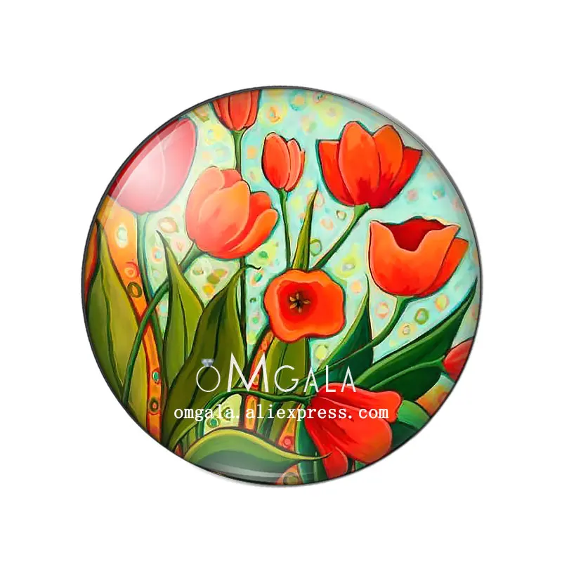 Beauty Art Rode Bloem Schilderijen 10Mm/12Mm/14Mm/18Mm/20Mm/25Mm Ronde Foto Glas Cabochon Demo Platte Achterkant Maken Bevindingen