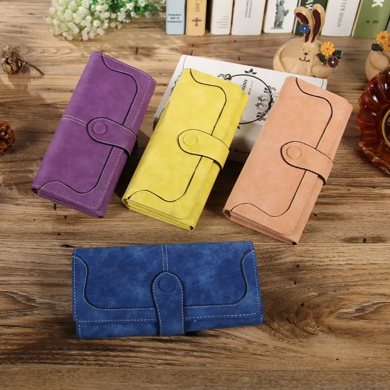 Faux Suede Long Wallet Women Matte Leather Lady Purse High Quality Female Wallets Card Bag Solid Color Women Business Purse