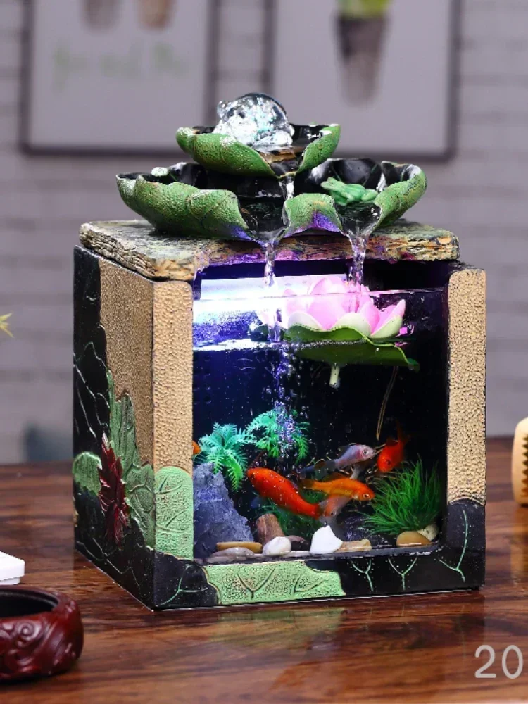 Lucky Water Fish Tank Desktop Living Room Creative Small Betta Tank Retro Office Home Change-Free Ecological Aquarium