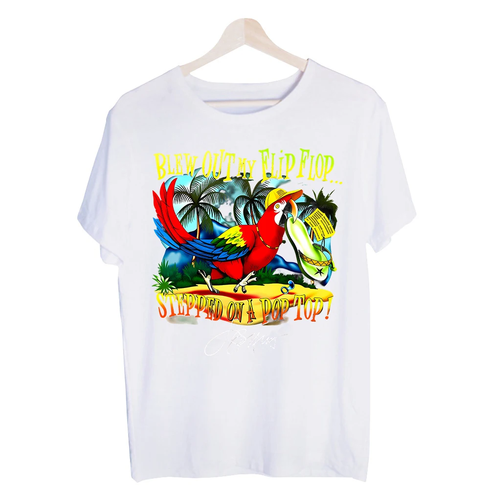 Men's Parrot and Flip Flop Graphic Tee, Short Sleeve Crew Neck T-Shirt for Summer Vacation and Casual Outfits