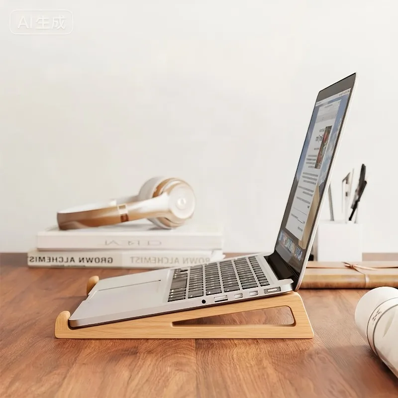 2pcs Portable Wood Computer Desk Stand with Triangle Base & Laptop Heat Sink Suitable for Tablets/-Readers, Mobile Workstation