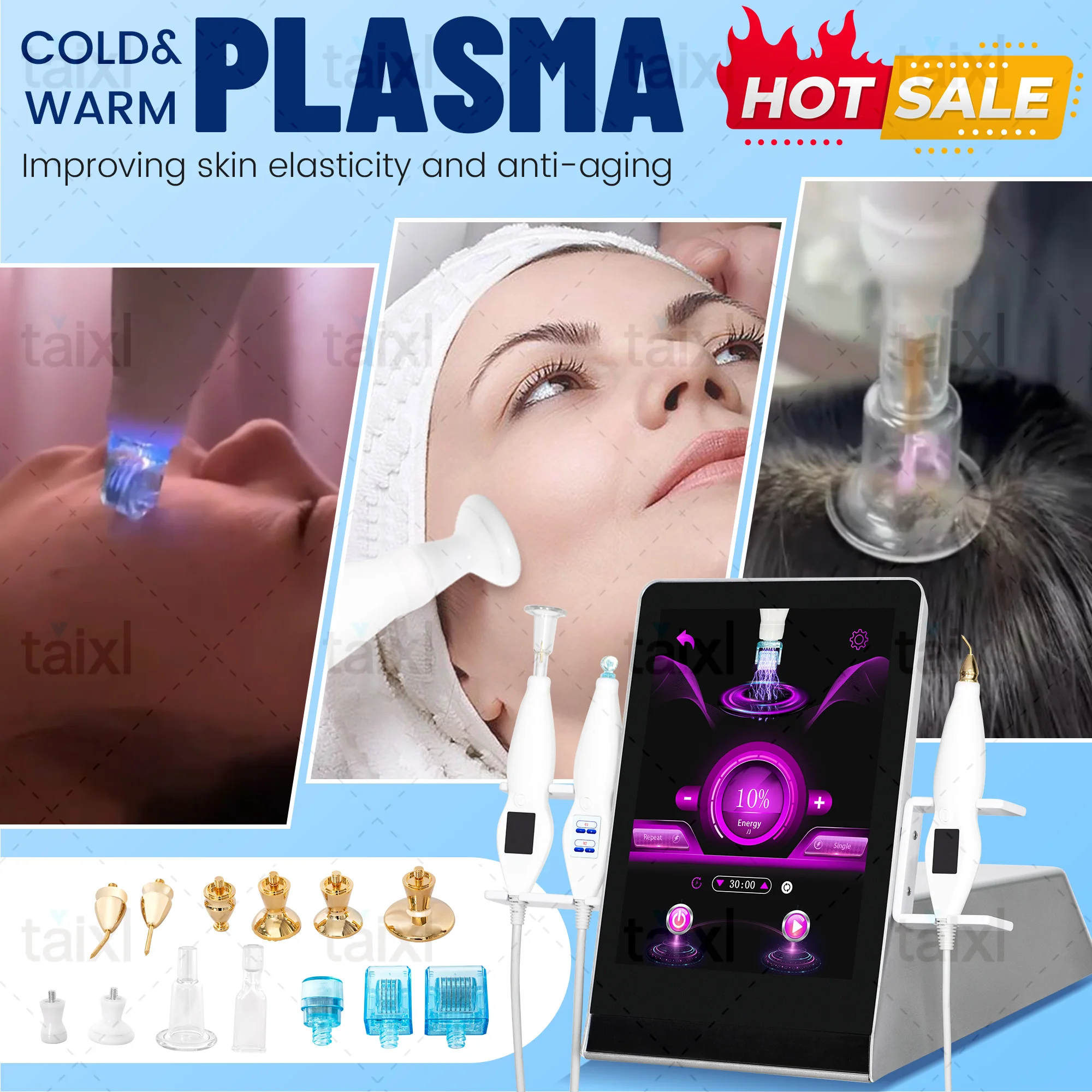 New 8 In 1 Factory Supply Pigmentation Treatment Plasma Machine Device Easy Adjust Energy Hot And Cold Therapy Skin Care Tool