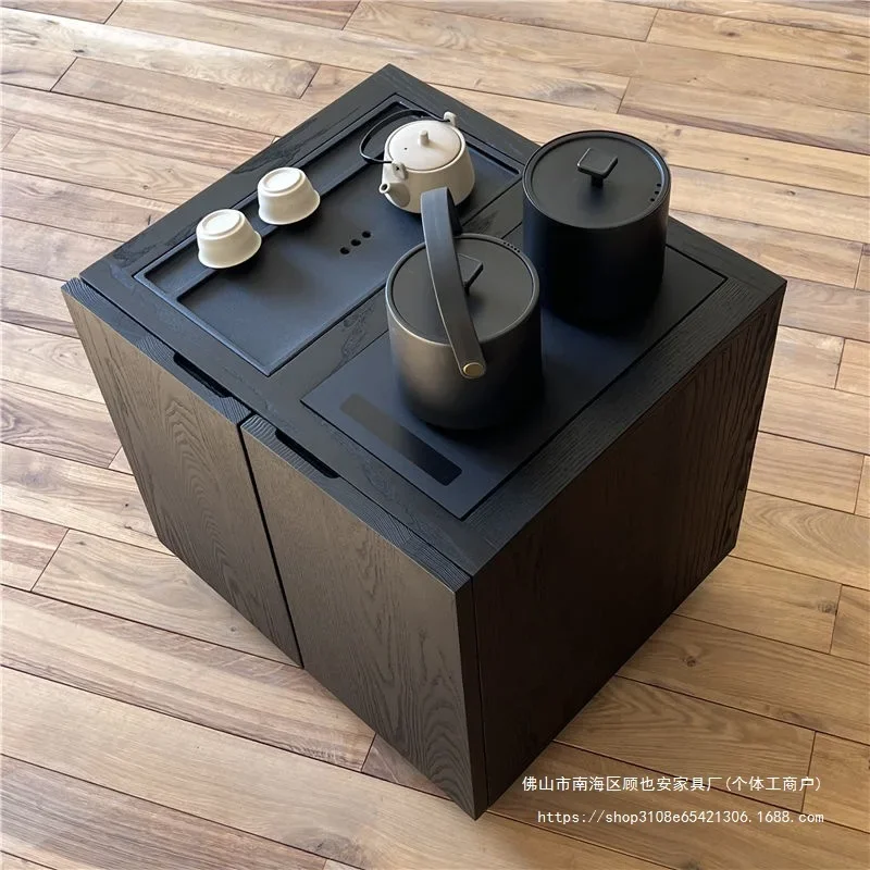 Solid wood North wax wood tea cabinet, living room edge mobile tea table, small household