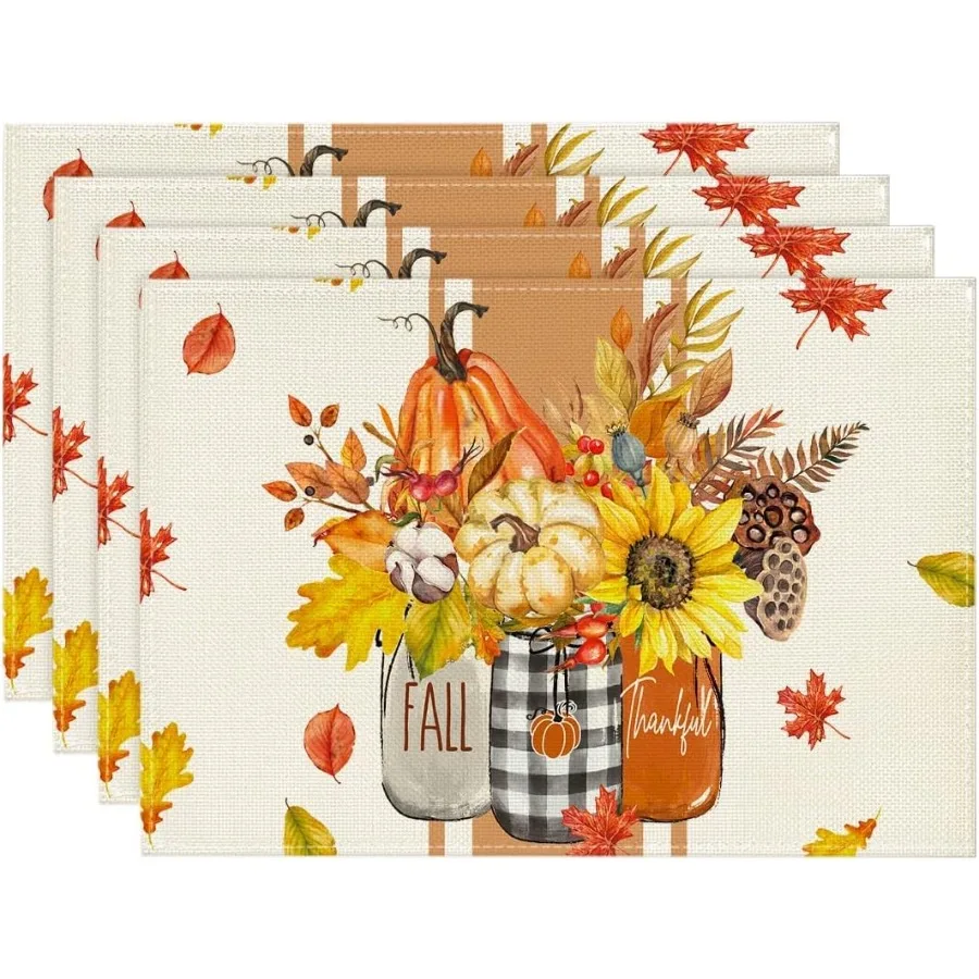

Vases Hello Fall Placemats Set of 4 12x18 Ih Seasol Autumn Table Mats for Party Kitchen Dining Decoration