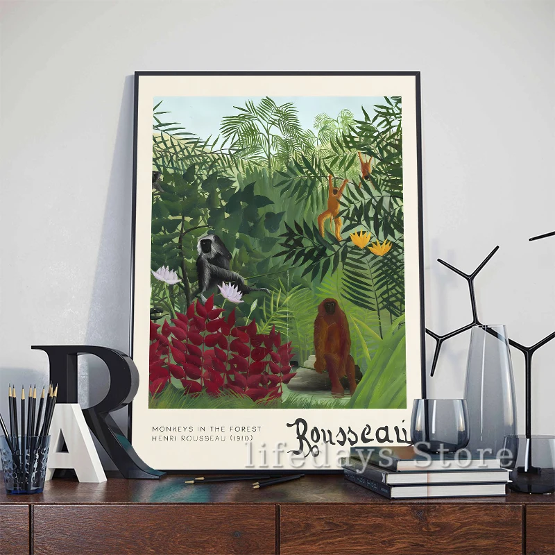 Impressionist Henri Rousseau Exhibition Poster Print Canvas Painting The Dream Equatorial Jungle Natural Animal Wall Art Decor
