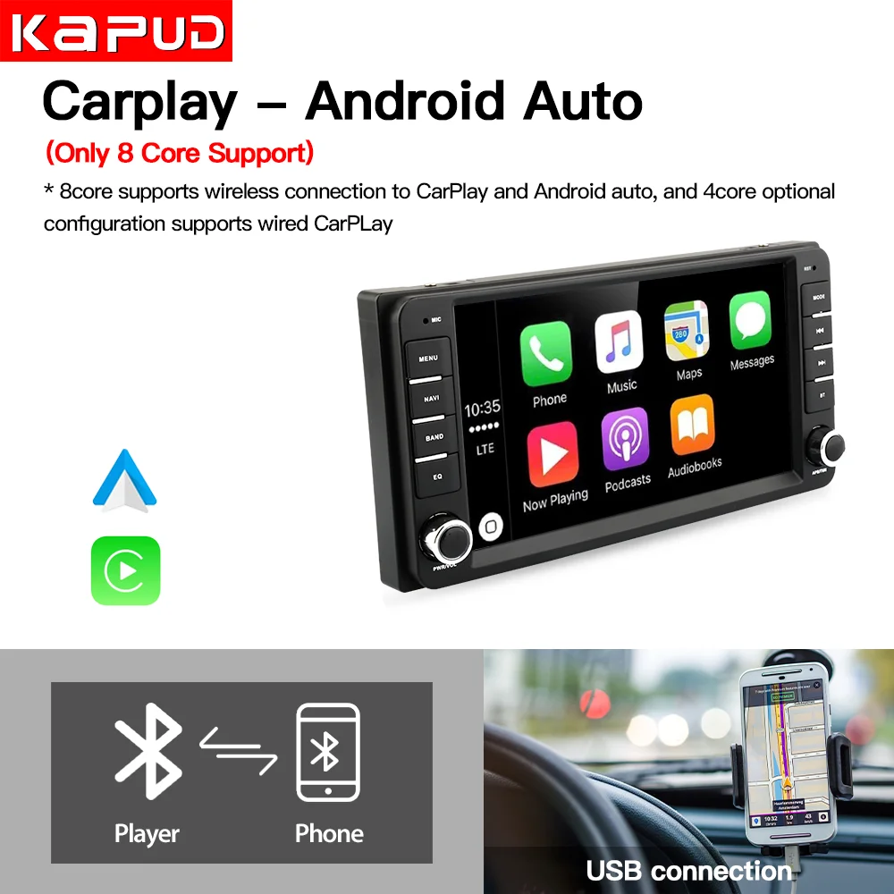 Kapud-Android Car Multimedia Radio, CarPlay, Auto GPS, WIFI, SWC, BT, DSP, Toyota Rav4, Hilux, Corolla, Terios, Prado, Aqua, Vish, 200*100
