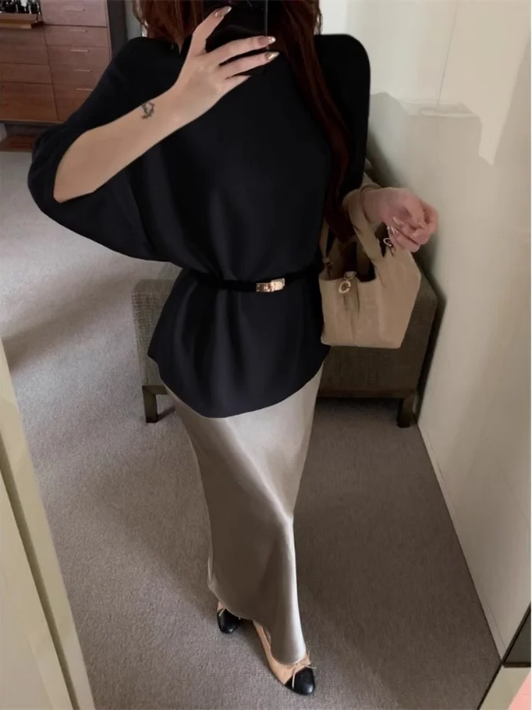 

V-Ne Ice Silk ort Sve Вязаный свитер Женский осенний топ Faion с ацетатной юбкой Экономия денег Женская одежда