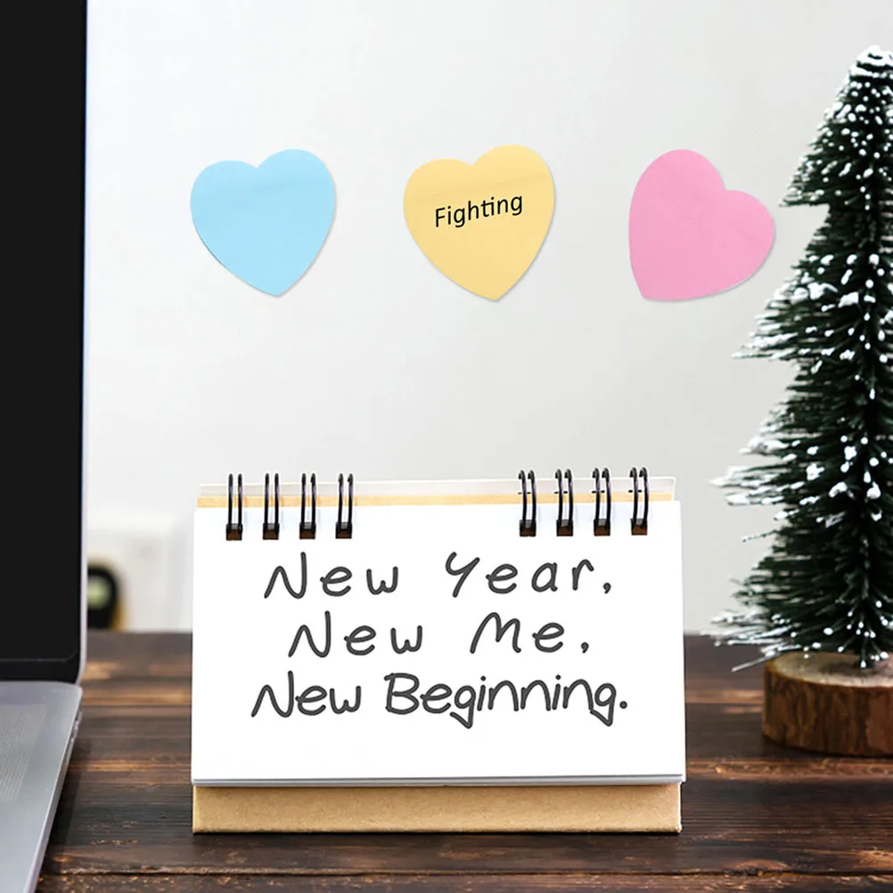 12Pcs Self-Adhesive Heart Shaped Memo Pads Smooth Writing Portable Note Stickers for School Home Office Multi-Function