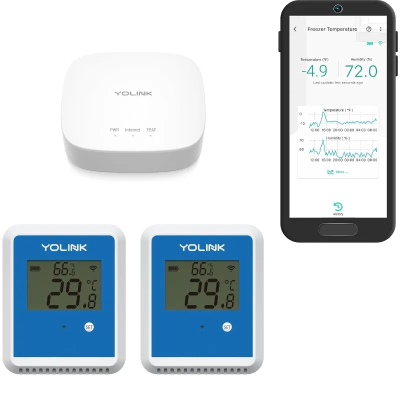 

YoLink 2-Pack X3 Version Temperature Humidity Data Logger, Longest Wireless Range, 5+ Years Battery, Emails/Text/App Alerts, Ale