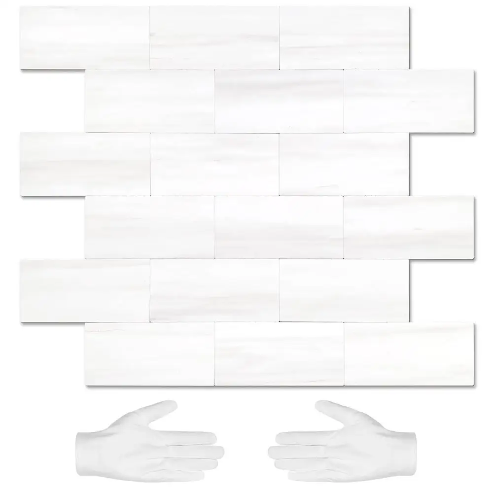 Subway Tile Peel Stick Backsplash White Marble PVC Kitchen Wall Tile Easy Install Waterproof Heat-Resistant Durable Home Decor