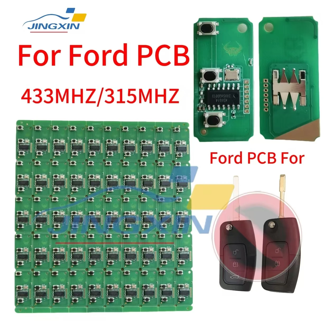 

JINGXIN Ford PCB 433/315MHz Remote Key For Ford Focus 3 Mondeo C Max S Max Galaxy Fiesta Blade Case 3 Buttons car Key pcb