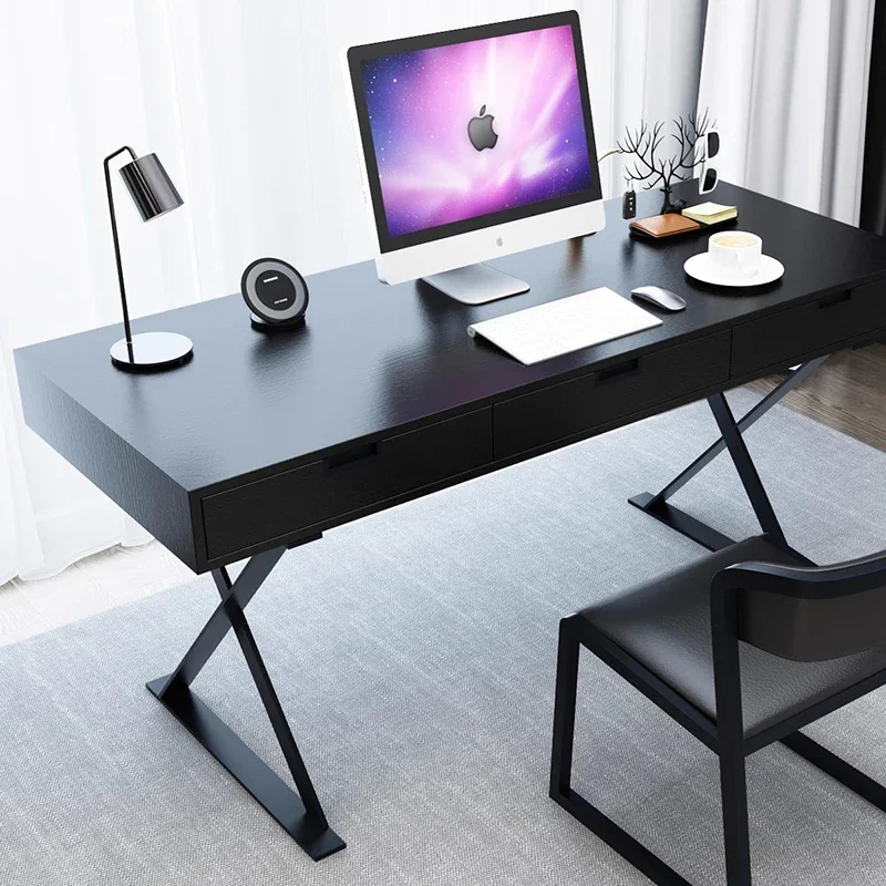 Modern Nordic Office Desk Simple Study Work Table Home Computer Desk Writing Drawer Black Mesa Office Furniture KMOD